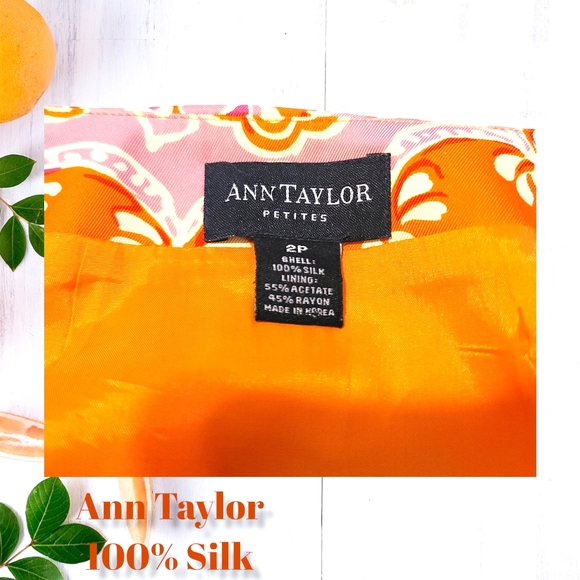 ANN TAYLOR Silk Pencil Skirt Orange Patterned Summer Boho Chic - Picture 4 of 4